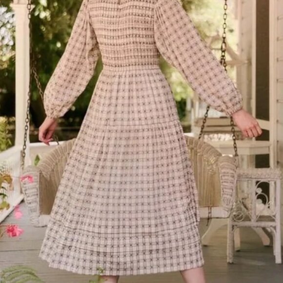 THE GREAT. Plaid Midi Long-Sleeve Smocked The Contessa Dress Sz 0/XS - Picture 3 of 8